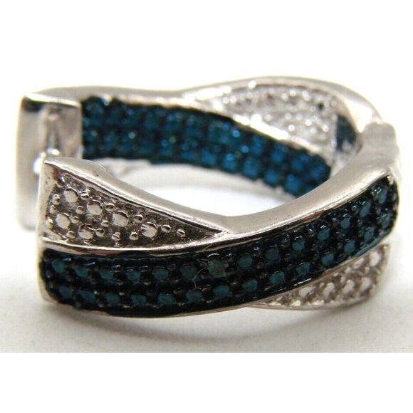 NEW Karis STS Womens Hoop Earrings Blue and Clear Rhinestones Silver Tone Pierce - Picture 9 of 11